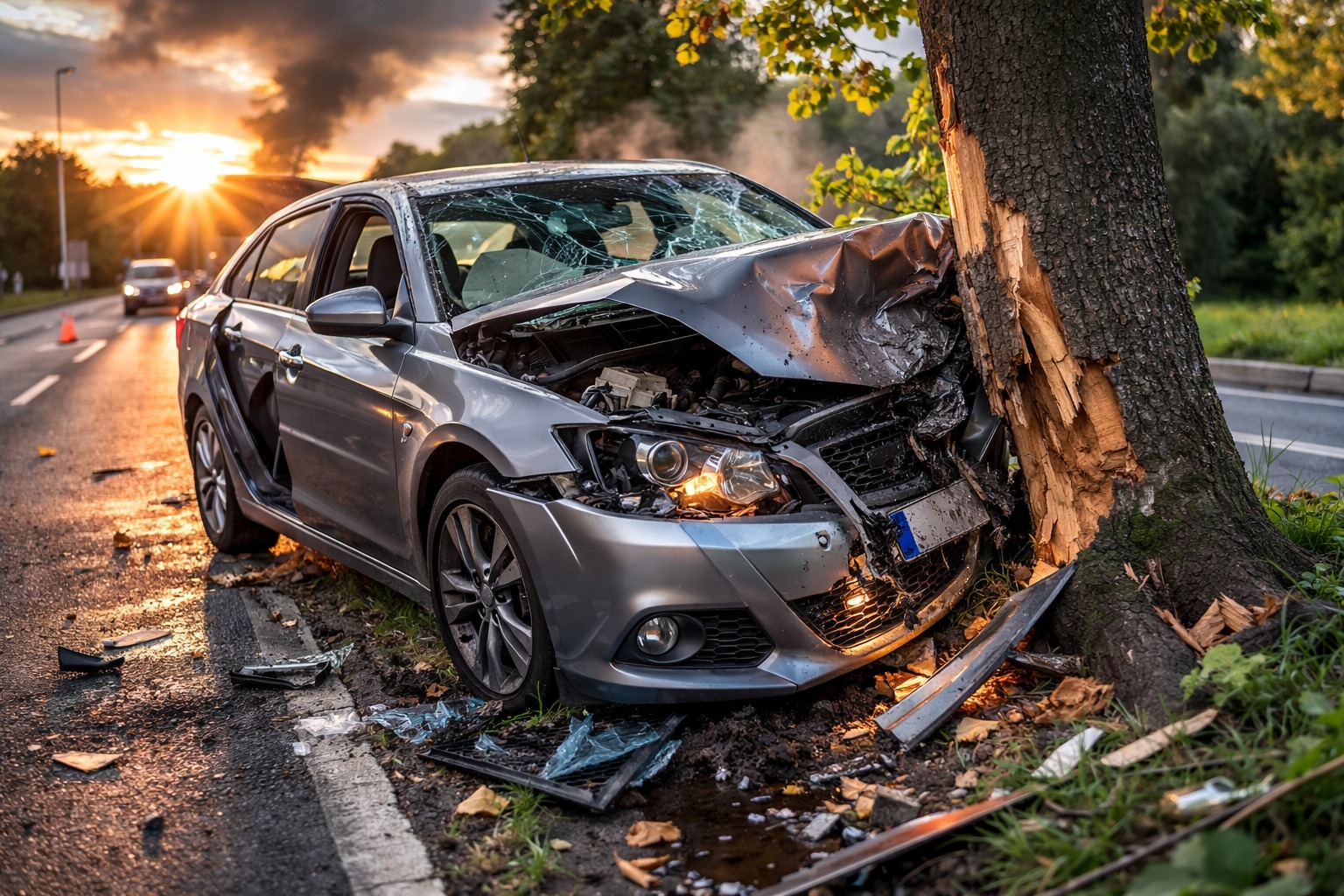 Автомобиль врезался в дерево в Усть-Каменогорске