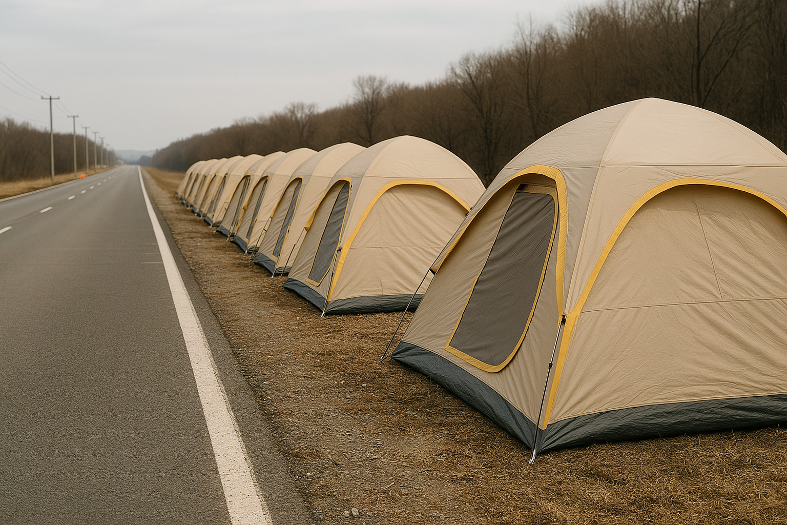 В Жамбылской области вдоль дороги установили палатки на случай ЧС при землетрясениях