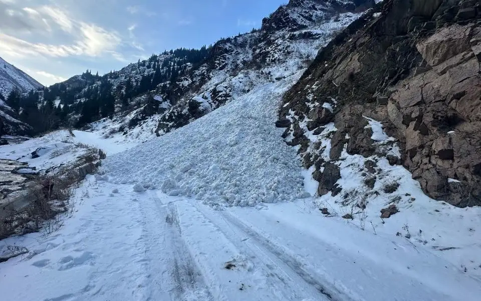 Лавина сошла и перекрыла дорогу в горах Алматинской области