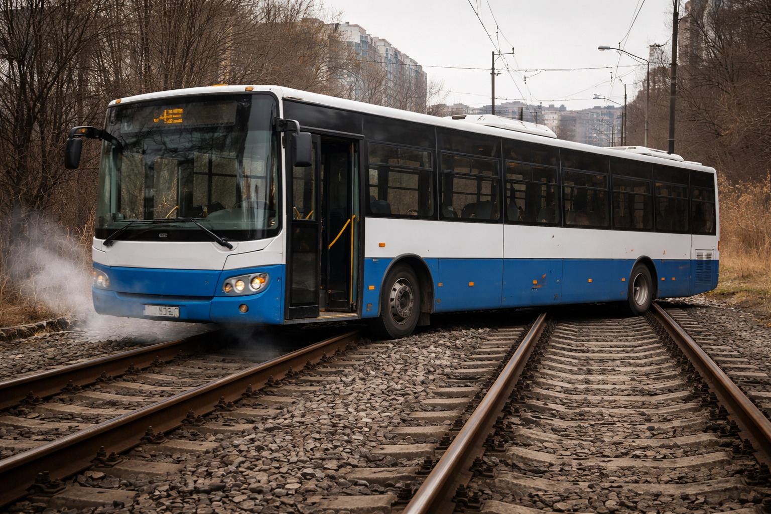 Автобус заглох на рельсах и едва не столкнулся с поездом в Усть-Каменогорске