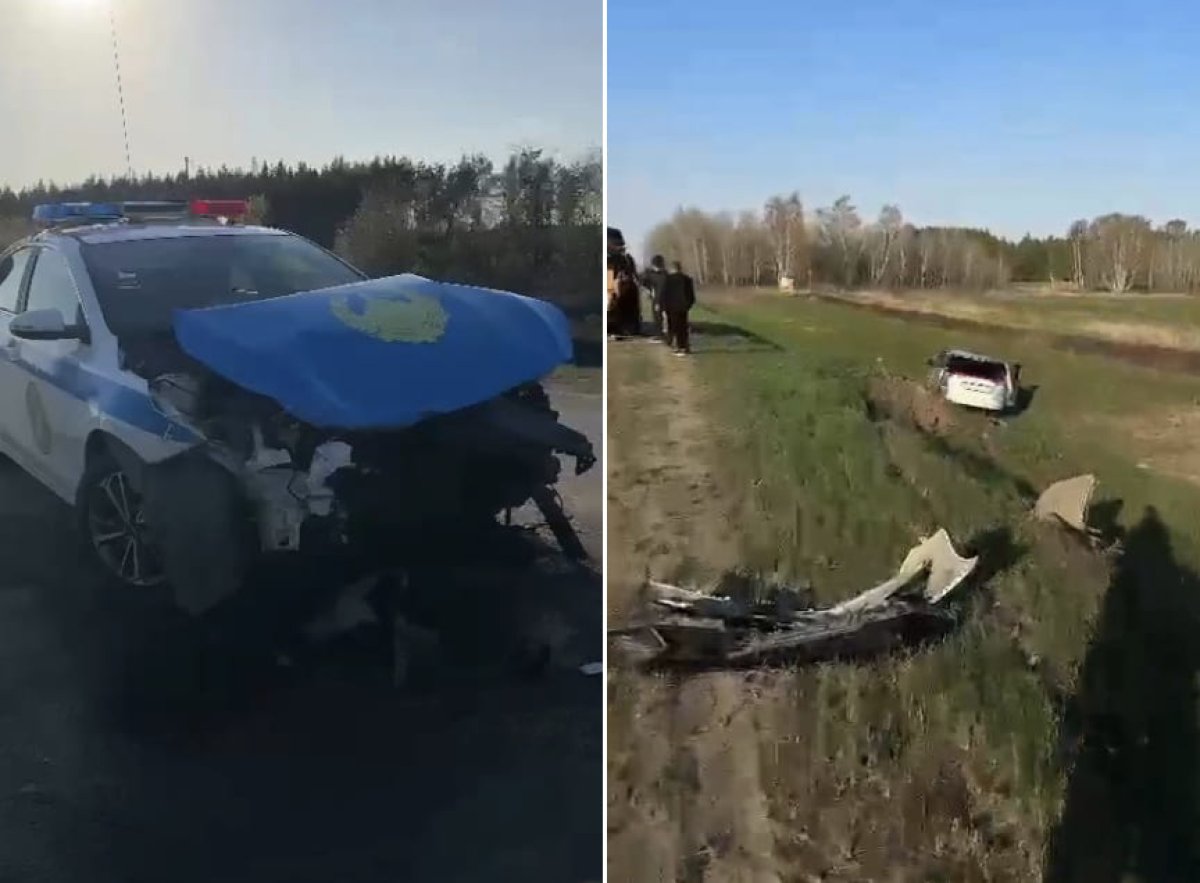 В Костанайской области полицейский автомобиль столкнулся с минивэном