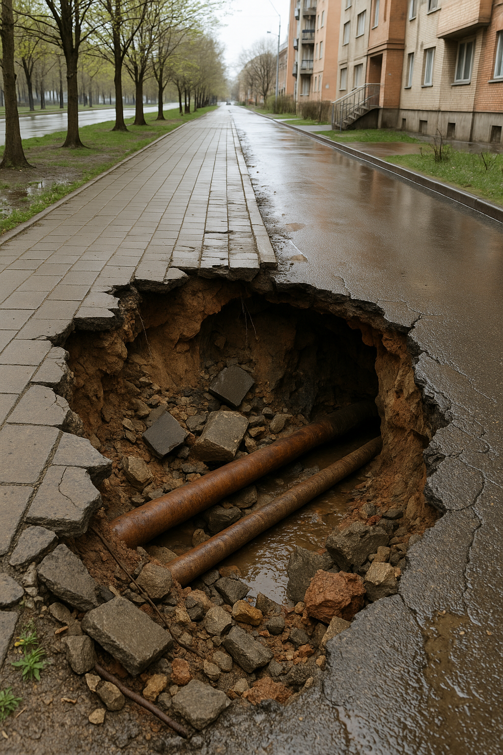 На левом берегу Астаны девушка провалилась в яму из-за обрушения тротуара
