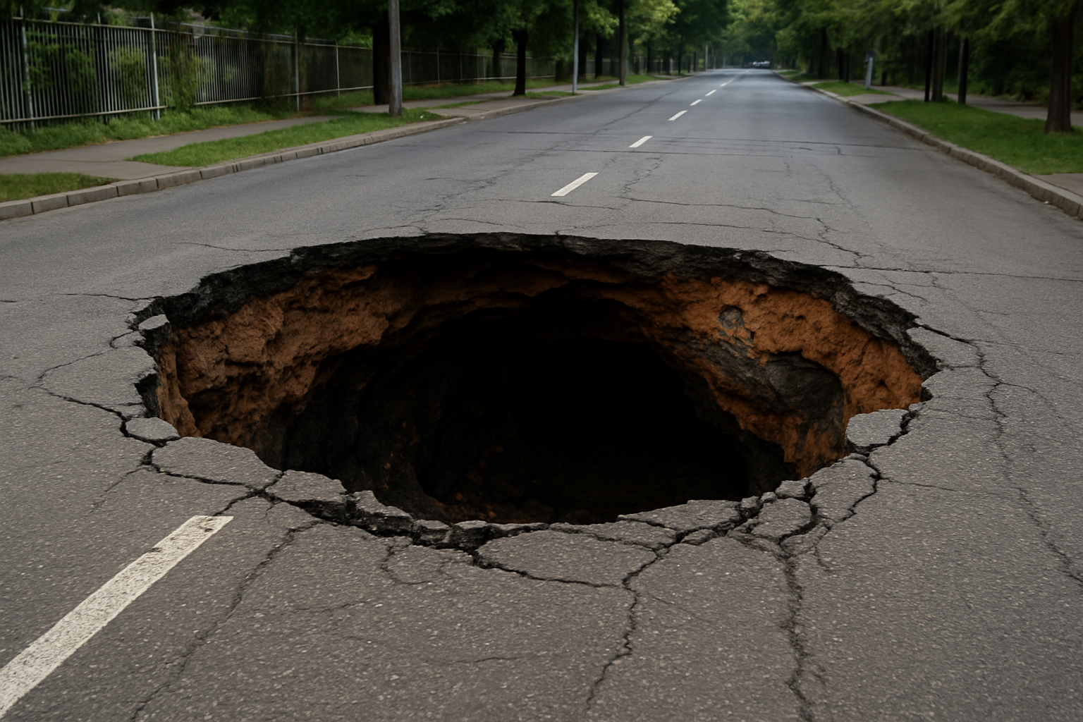 На одной из улиц Алматы из-за ливня частично провалился асфальт