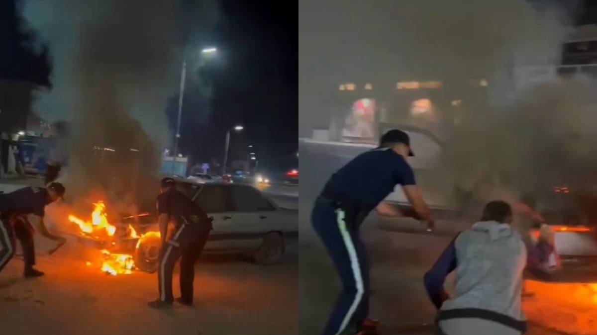 В Абайской области полицейские спасли людей при возгорании автомобиля