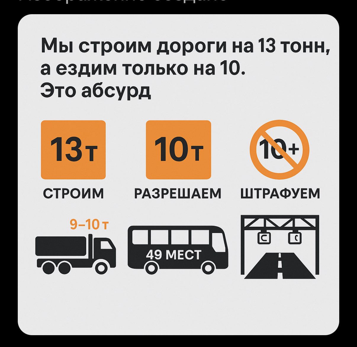 Мы строим дороги на 13 тонн на одну ось, а ездим только на 10