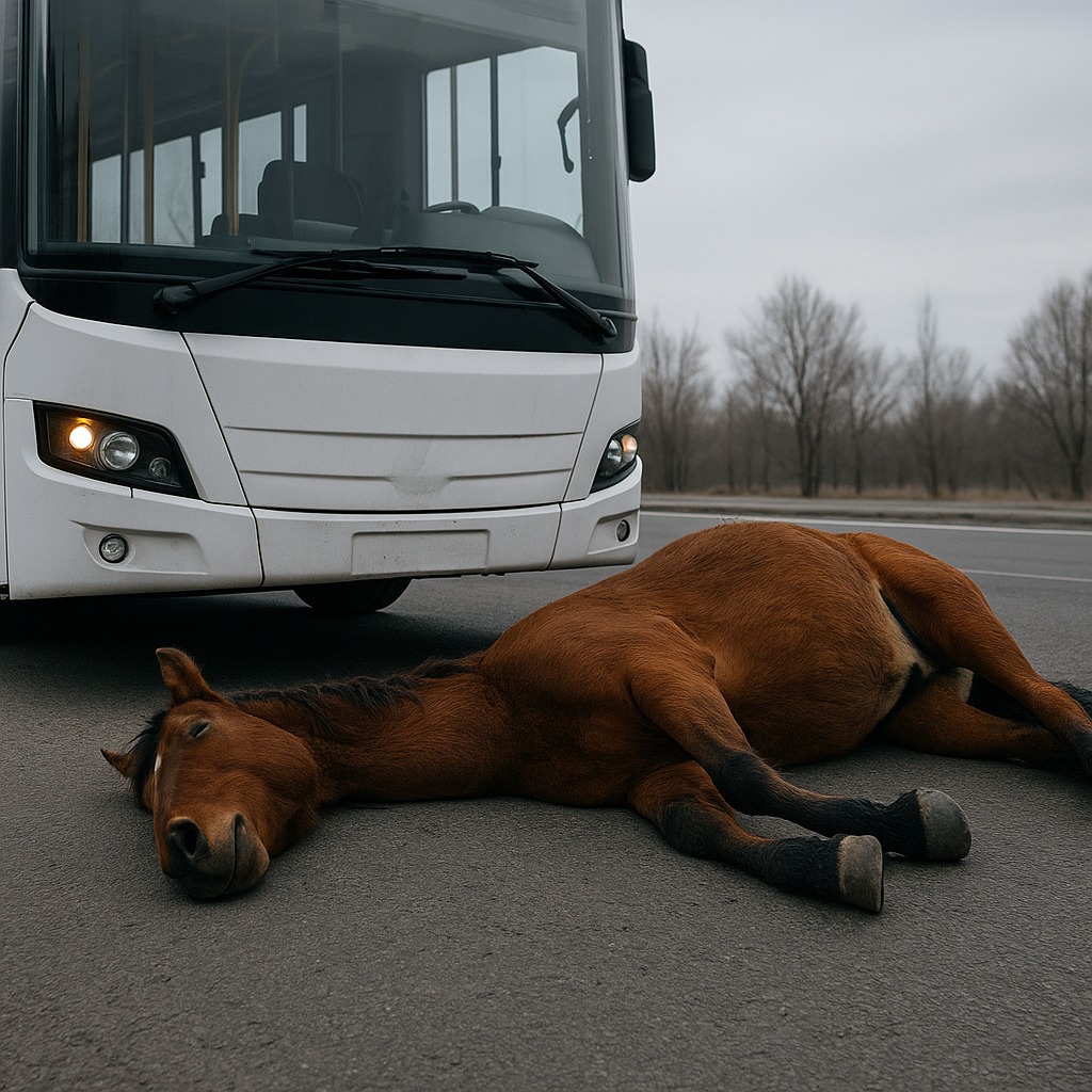 В Туркестанской области автобус врезался в лошадь — водитель не смог выбраться из кабины
