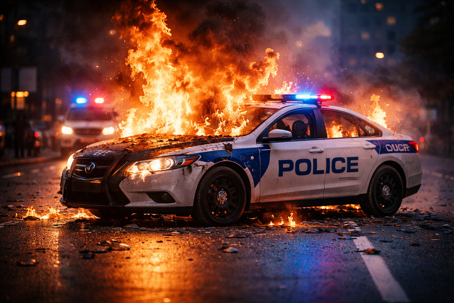 Пьяный казахстанец сжег машины полицейских