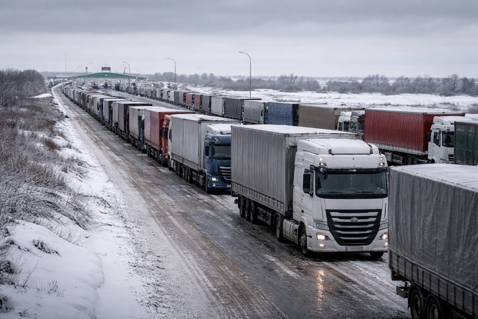 На границе с Россией в ЗКО наблюдается скопление большегрузов