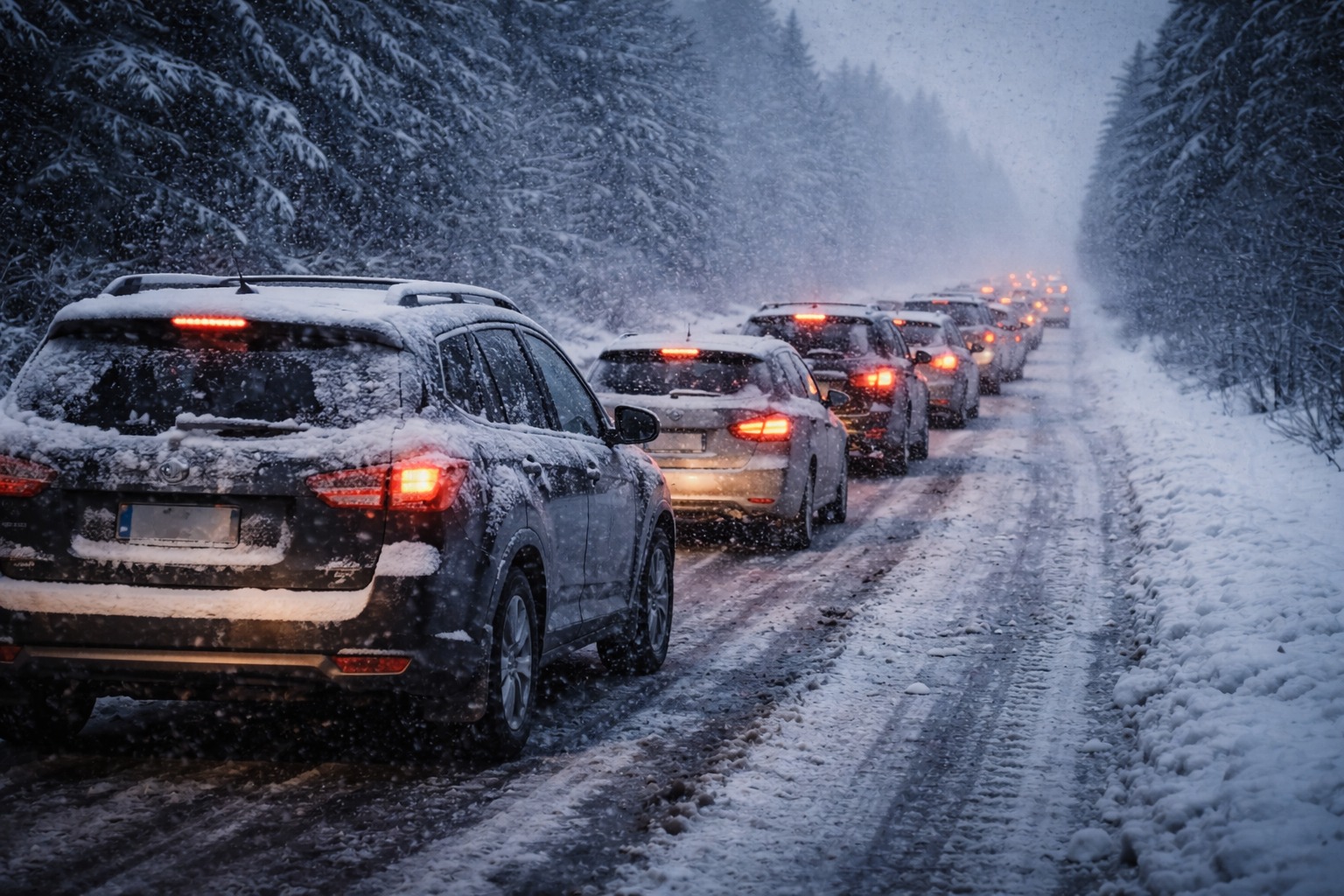 Колонна автомобилей скопилась на выезде из Усть-Каменогорска