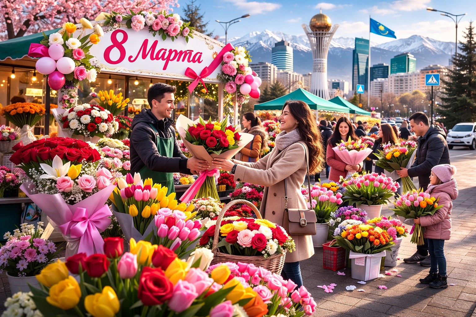 В Алматы подготовили 1150 торговых точек для продажи цветов к 8 Марта