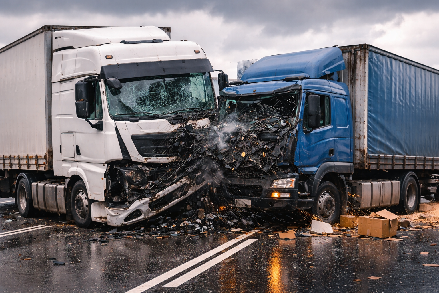 На трассе в СКО столкнулись два грузовика