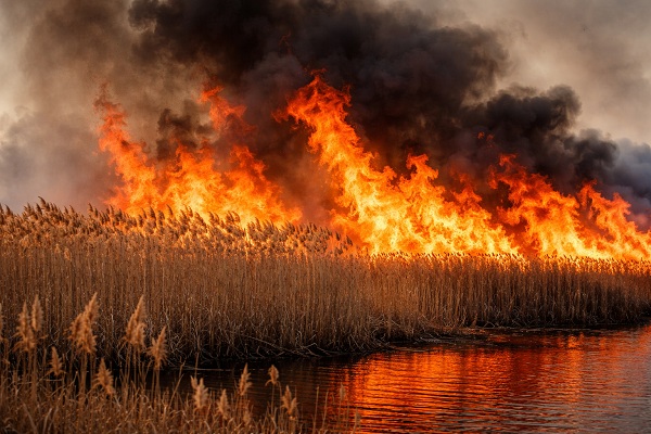 В Конаеве произошло возгорание камыша