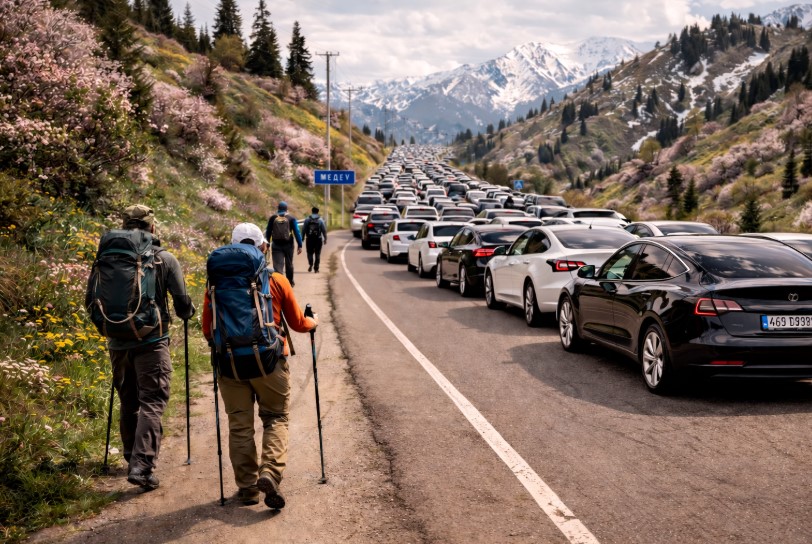 Молодая мать обматерила алматинцев, которые жалуются на проблему с пробками у Медеу