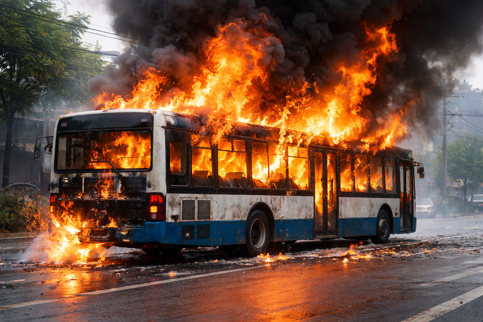 В Шахтинске автобус загорелся на территории автопарка