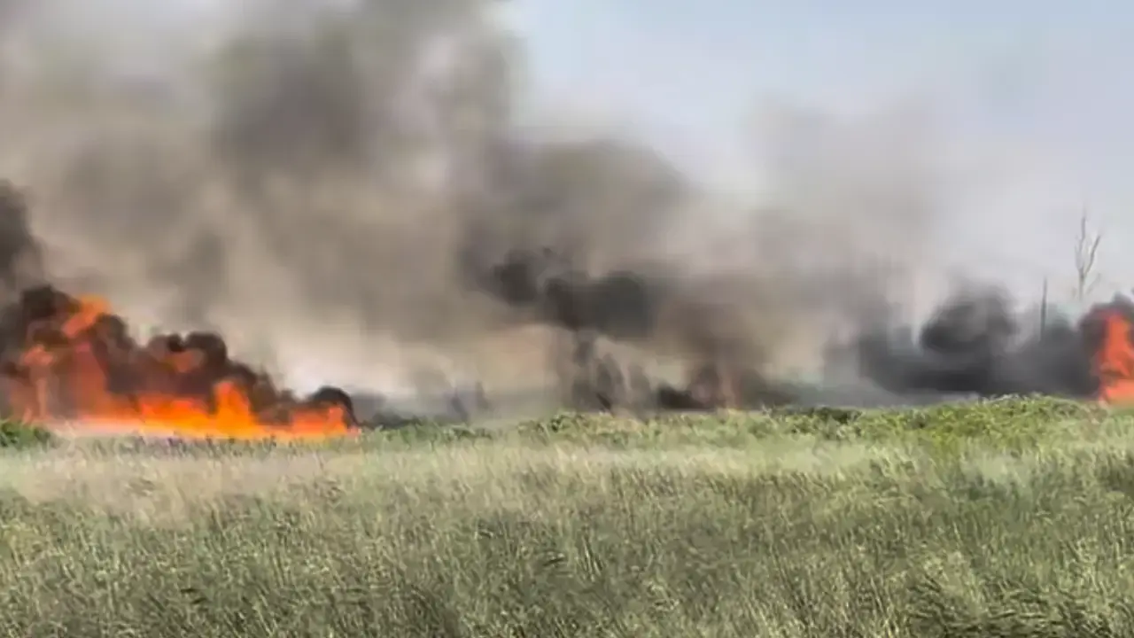 В Абайской области тушат пожар рядом с дачами